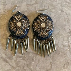Leather, rhinestone, cross and spike earrings